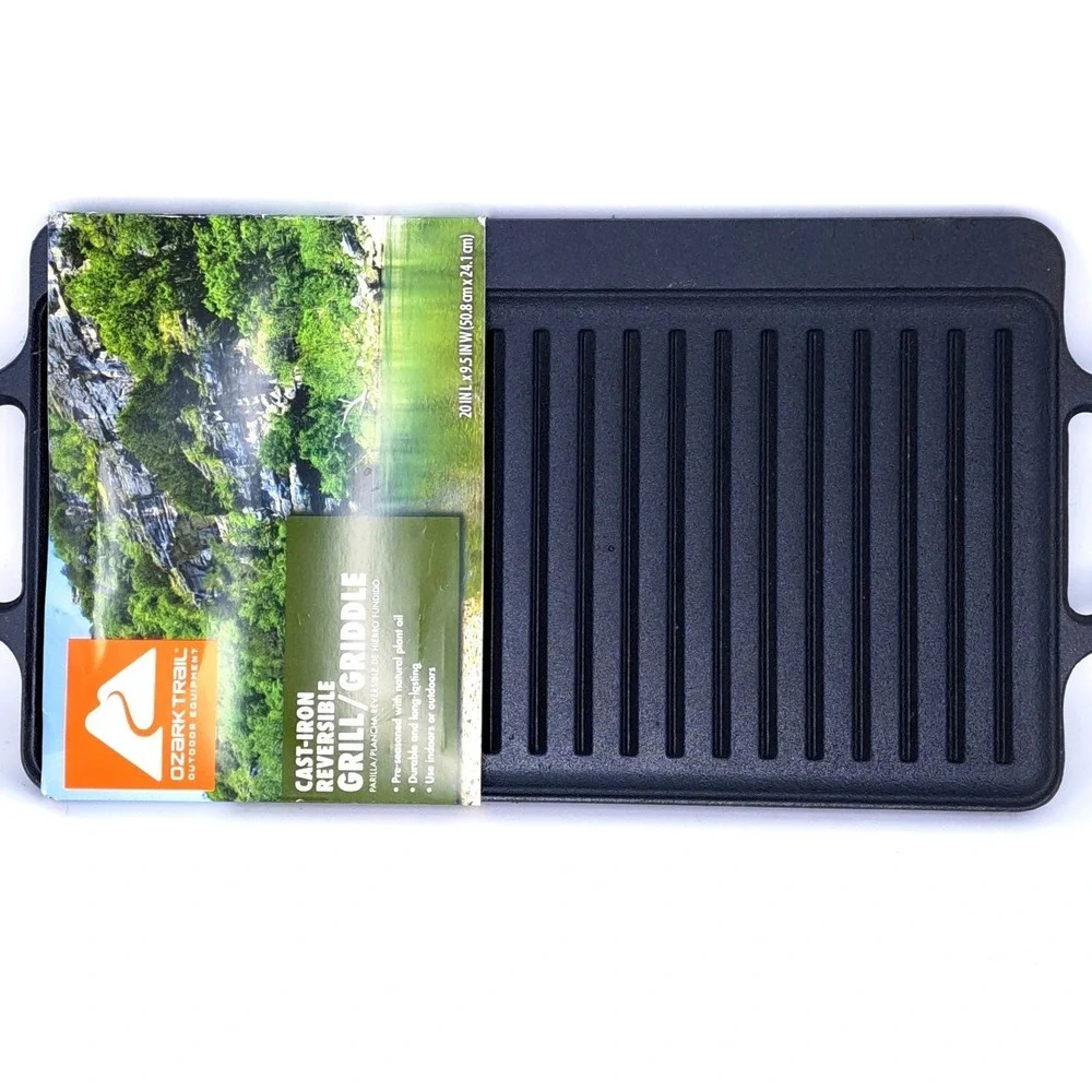 Ozark Trail Reversible Grill Griddle Unisex 20x9.5 Black Cast Iron Cookware New